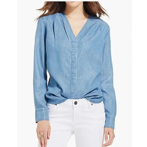 Kut from the Kloth | "Jessica" Lyocell Blue Chambray Long Sleeve V-Neck Top